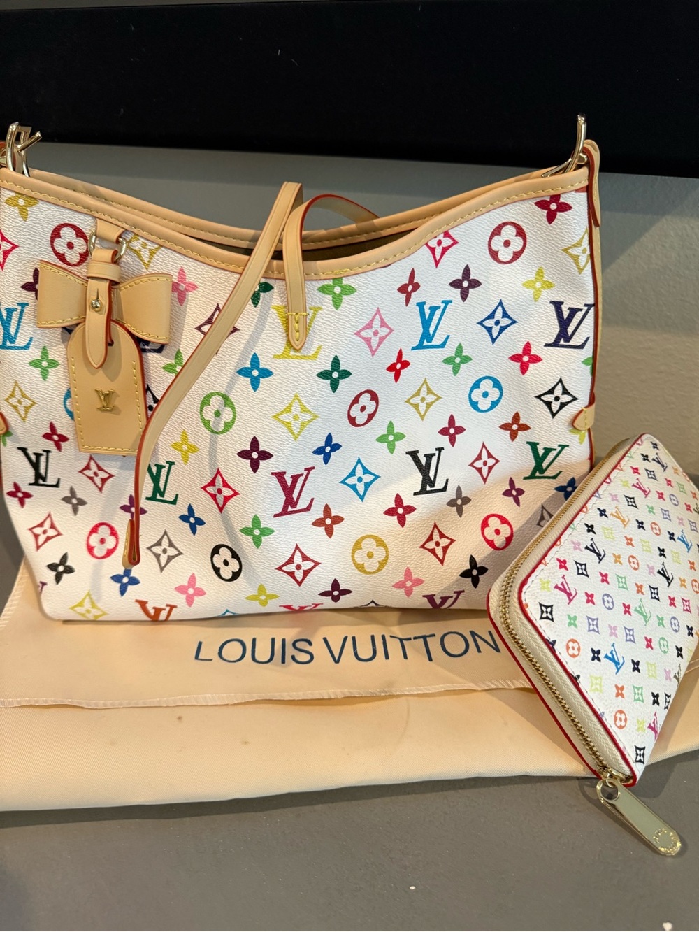 Designer INSPIRED CarryAll Multicolor Monogram White Canvas Shoulder Bag & walle